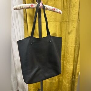 Madewell Classic Black Leather Transport Tote Bag